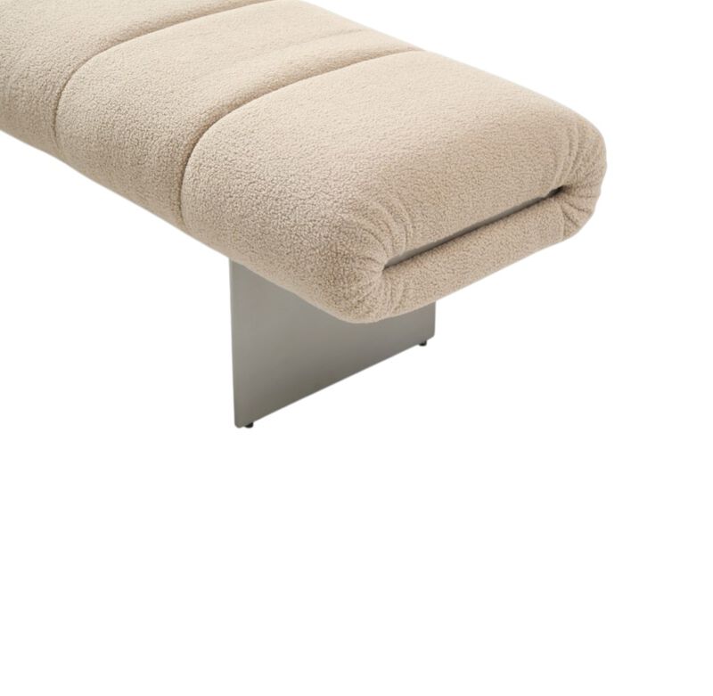 HomeRoots 63" Beige and Nickel Boucle and Steel Upholstered Bench image number 5