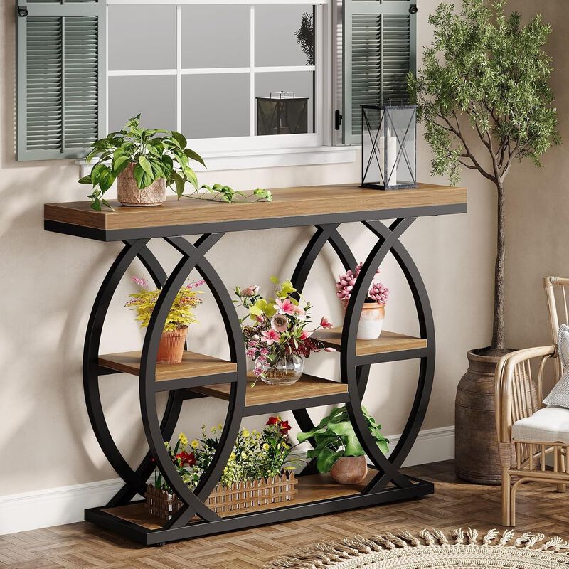 Tribesigns Contemporary 4-Tier Wood Console Table with Storage Shelves image number 3
