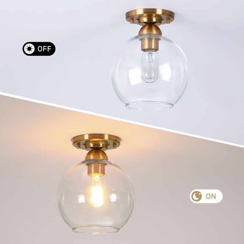 9 "Modern Vintage 1-Light Antique Brass Dimmable Semi Flush Mount Ceiling Light image number 4