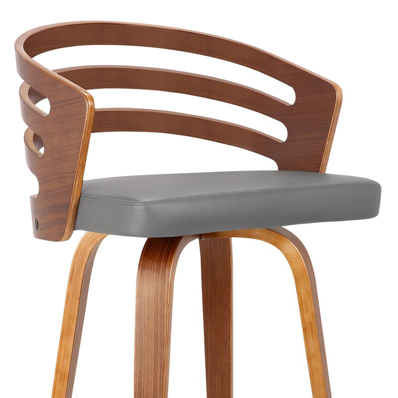 Leatherette Swivel Wooden Counter Stool with Curved Back, Brown and Gray - Benzara image number 4