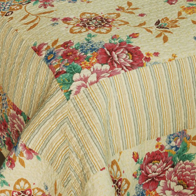 Queen Size Cotton 3-Piece Vermicelli Quilted Printed Quilt Set with Shams image number 4