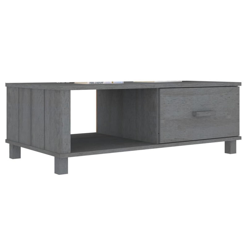 Coffee Table, 39 Inch, Rectangular Top, Solid Pine Wood, Dark Gray