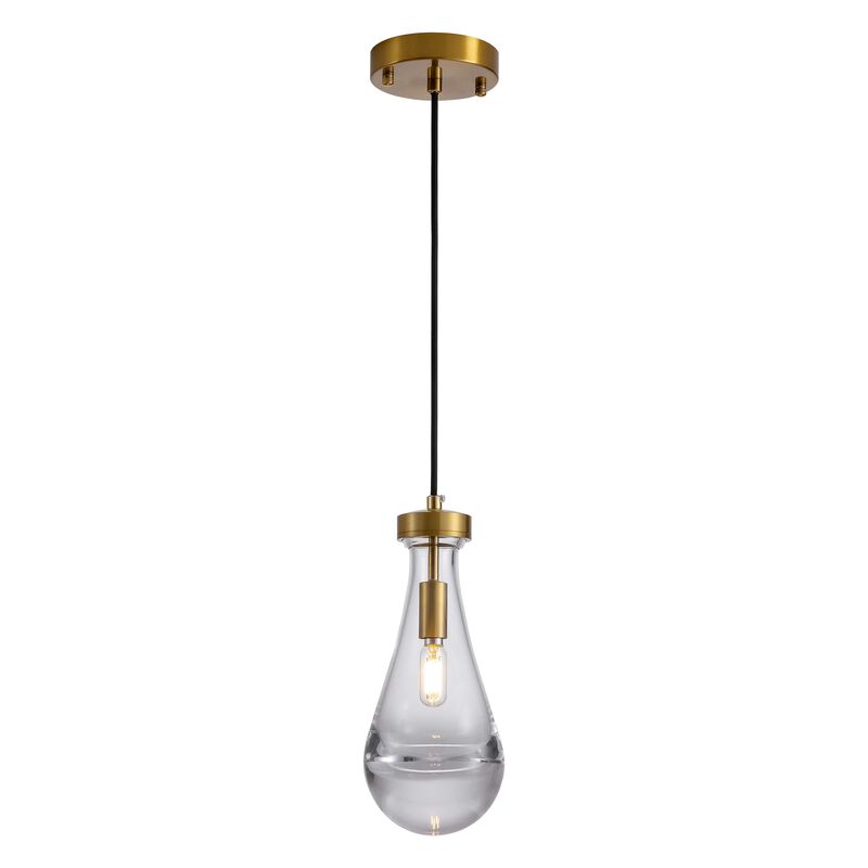 Adoncia 1 Light 5" Brushed Shiny Brass Clear Raindrop Glass Shade Pendant Chandelier image number 0