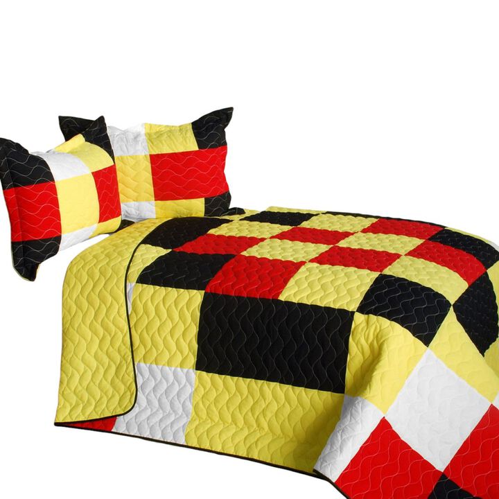 Vermicelli Quilted Plaid Quilt Set Rattlebush Style for Full Beds