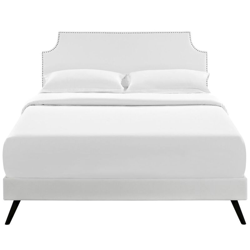 Modway Laura Vinyl Platform Bed with Round Splayed Legs, Queen, White image number 2