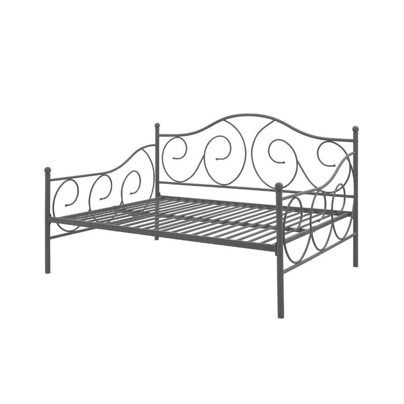 QuikFurn Full Metal Daybed Frame Contemporary Design Day Bed in Bronze Pewter Finish image number 1