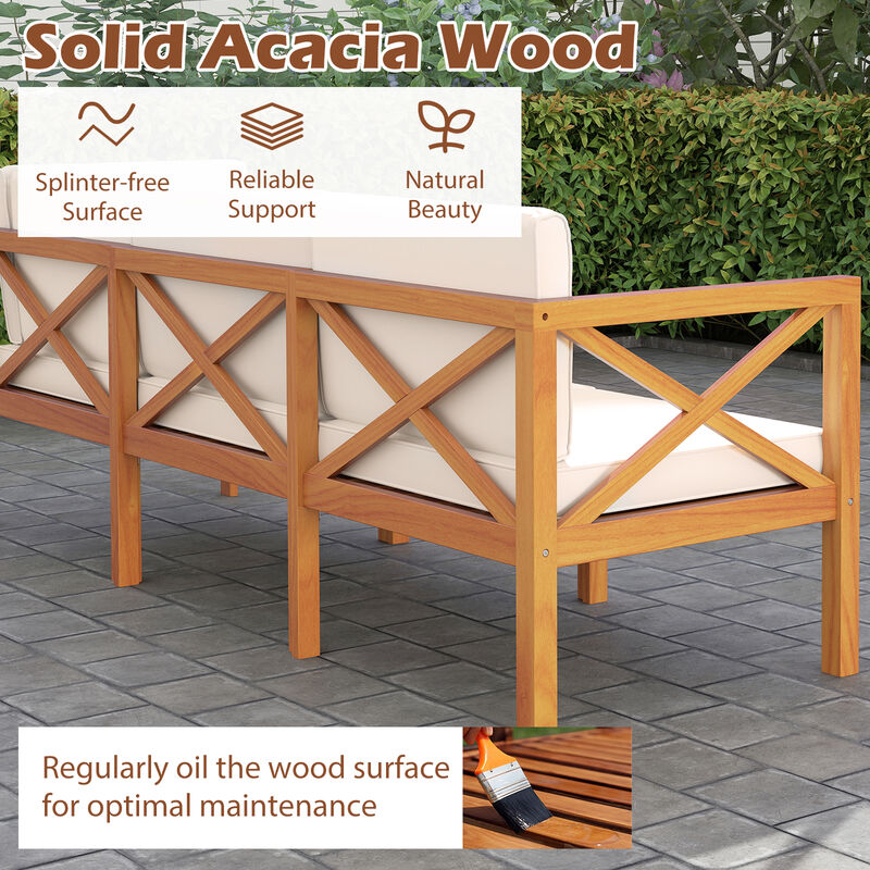 Outdoor 6 Pieces Acacia Wood Patio Sectional Furniture Set