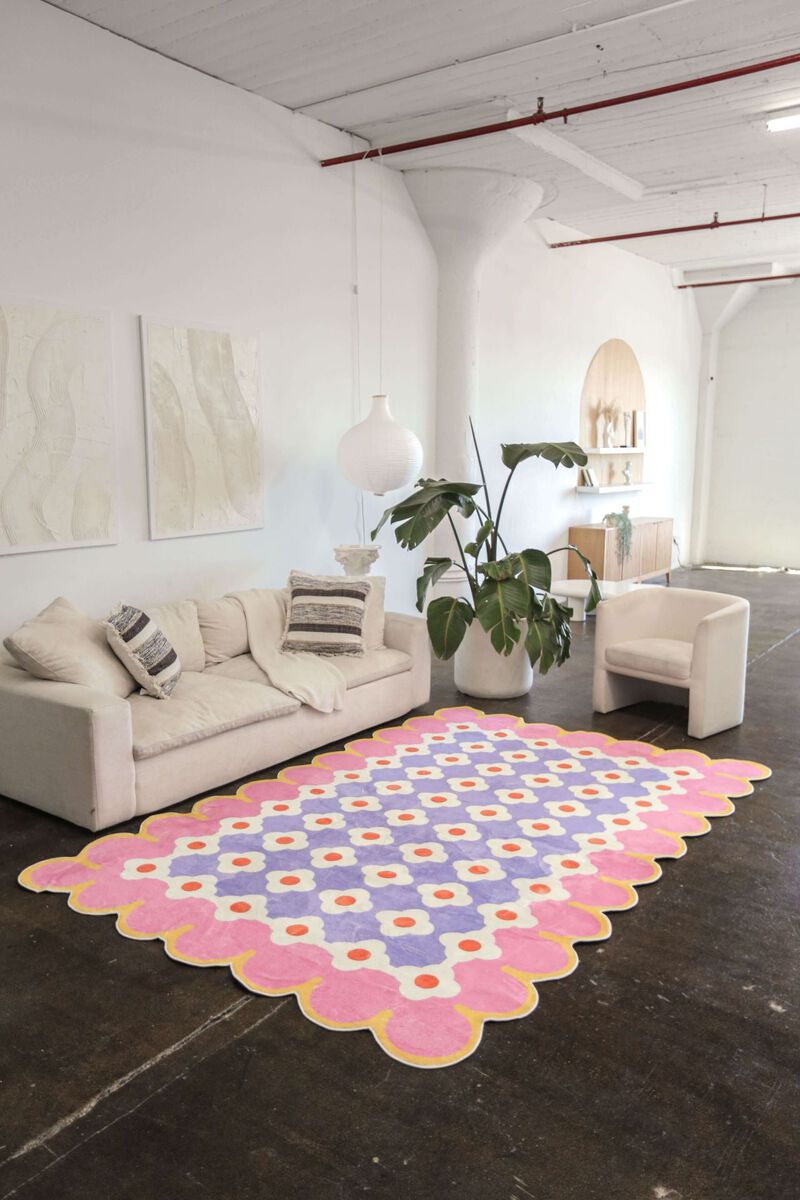 Lany Space Area Rug, Washable Rugs Non-Slip, Pink and Purple Floral Rug for Living Room image number 5