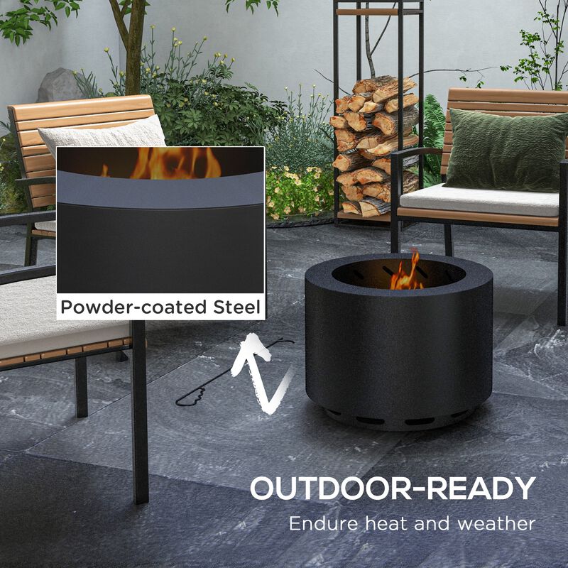 Outsunny Smokeless Fire Pit, 19" Portable Wood Burning Firepit with Poker, Low Smoke Camping Bonfire Stove for Backyard Patio Picnic, Stainless Steel, Black