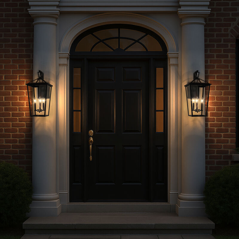 H22" 3-Light Classic Large Outdoor Wall Lantern Matte Black Exterior Wall Sconce with Clear Tempered Glass Open Bottom Wall Mount Light Fixture for Porch Garage Entryway image number 3