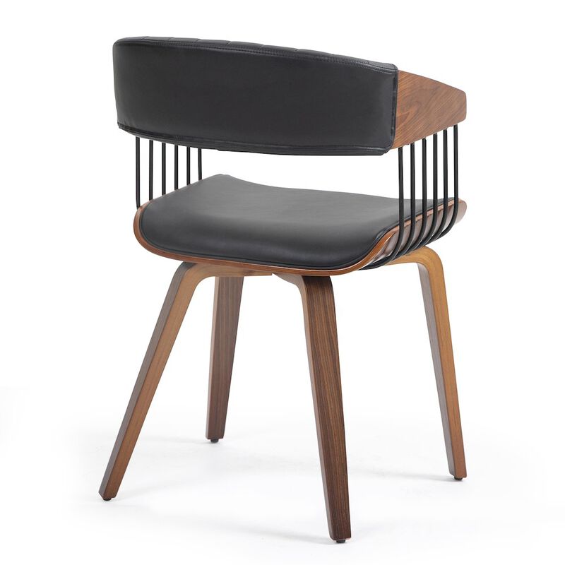 Glamour Home Beaumont Black Faux Leather Dining Chair with Walnut Wood Frame and Legs