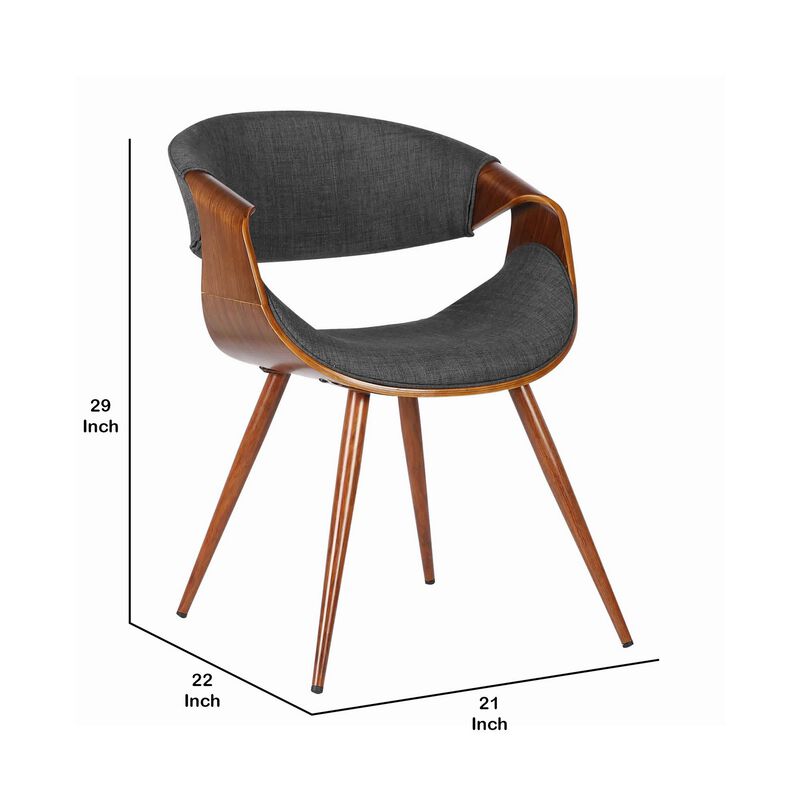 Curved Back Fabric Dining Chair with Round Tapered Legs, Brown and Gray - Benzara