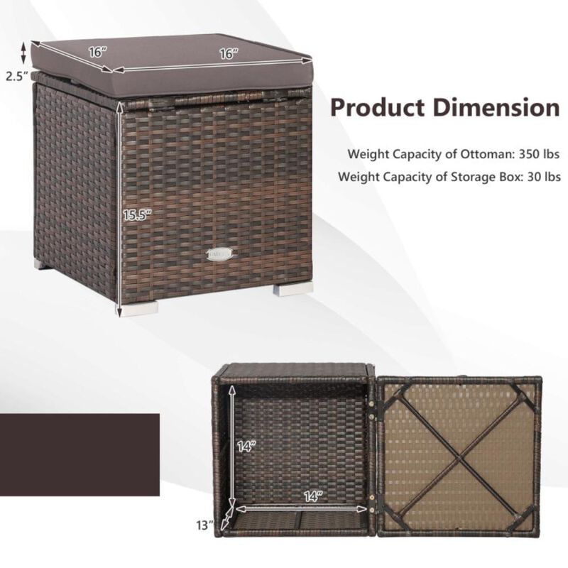 Hivvago 2 Pieces Patio Ottoman with Hidden Storage Space