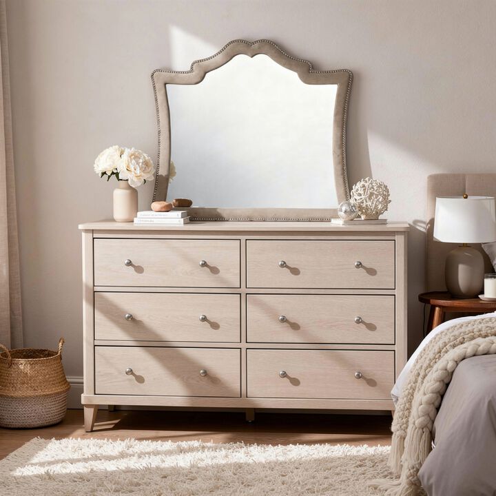 Lino Dresser Mirror, Curved Frame, Nailhead Trim, Cream Velvet 43 Inch
