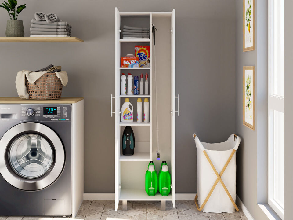 Bacoa Cleaning Cabinet with Five Shelves and Broom Hangers, White