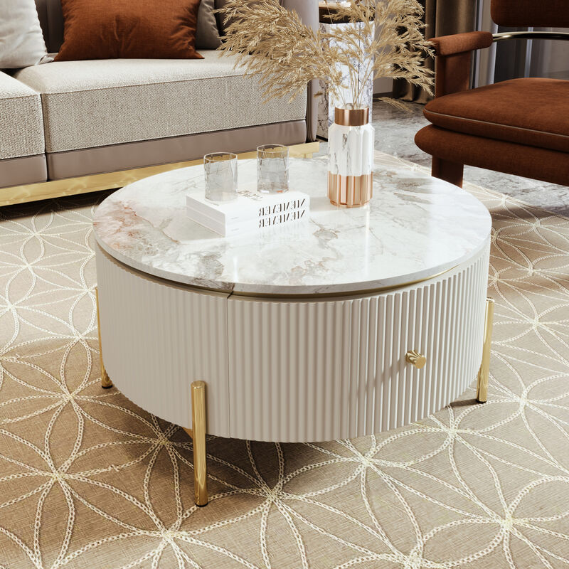 GOODSILO Contemporary Round Accent Table with Generous Storage Drawers image number 3