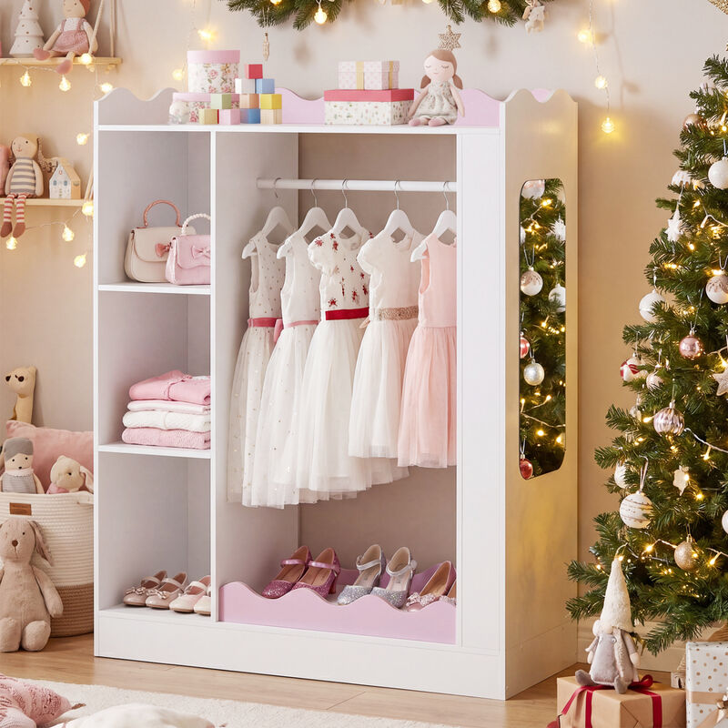 Kids Dress Up Closet with Mirror, Hanging Rod and Storage Shelves image number 1