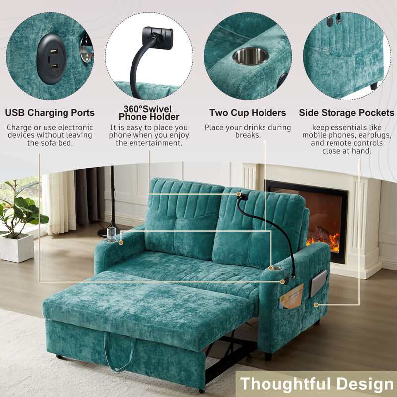 Merax Modern Loveseat Pull-out Sofa Bed with Cup Holders