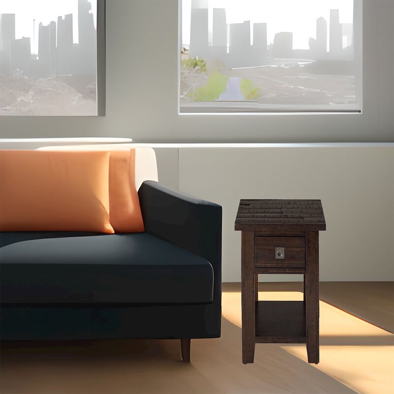 Jofran Kona Grove Distressed Rustic Solid Acacia Chairside End Table with Shelf