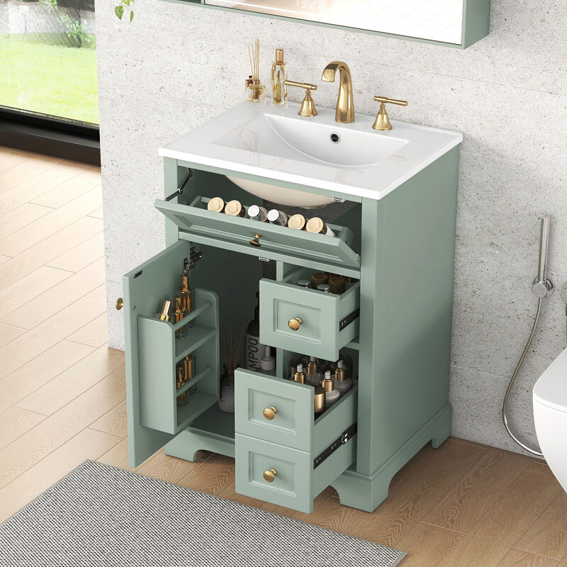 Merax Compact Bathroom Storage Vanity with Left Door Rack Cabinet & 2 Right Drawers image number 3