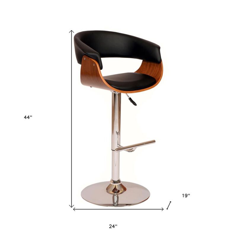 Hivvago 24 Inch Black And Brown Faux Leather And Solid Wood Swivel Low Back Adjustable Height Bar Chair