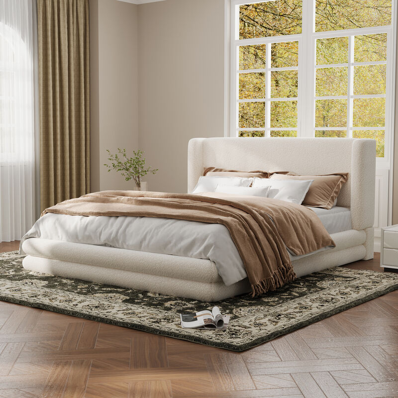 Christopher Knight Home Fannie Upholstered Bed  With Boucle Thick Wingback Headboard image number 1