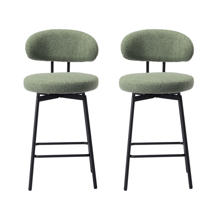 WestinTrends Modern Upholstered Sherpa Fabric Counter Height Bar Stools with Back (Set of 2)