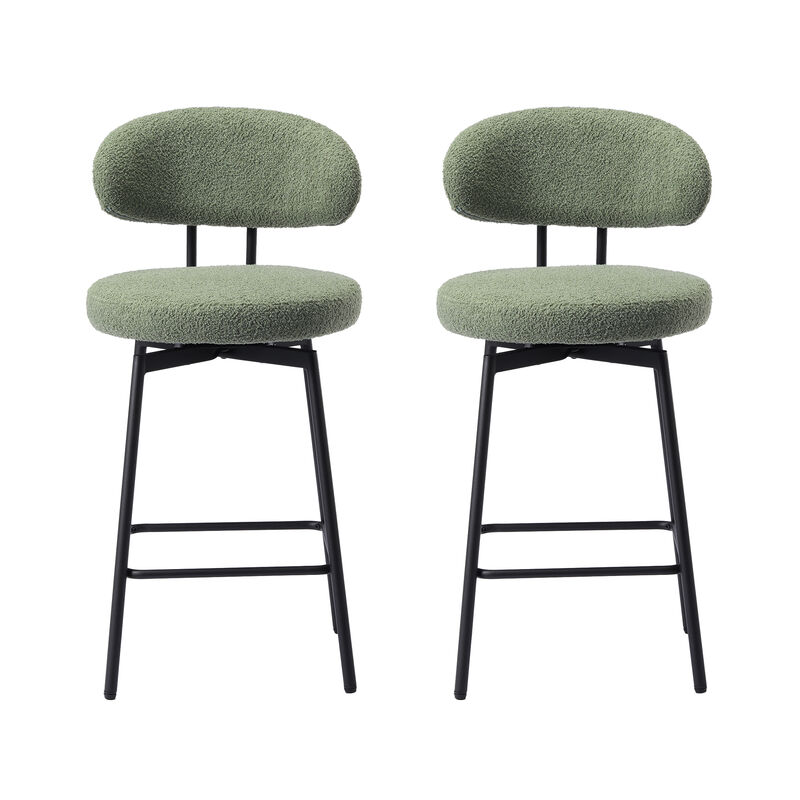WestinTrends Modern Upholstered Sherpa Fabric Counter Height Bar Stools with Back (Set of 2) image number 0