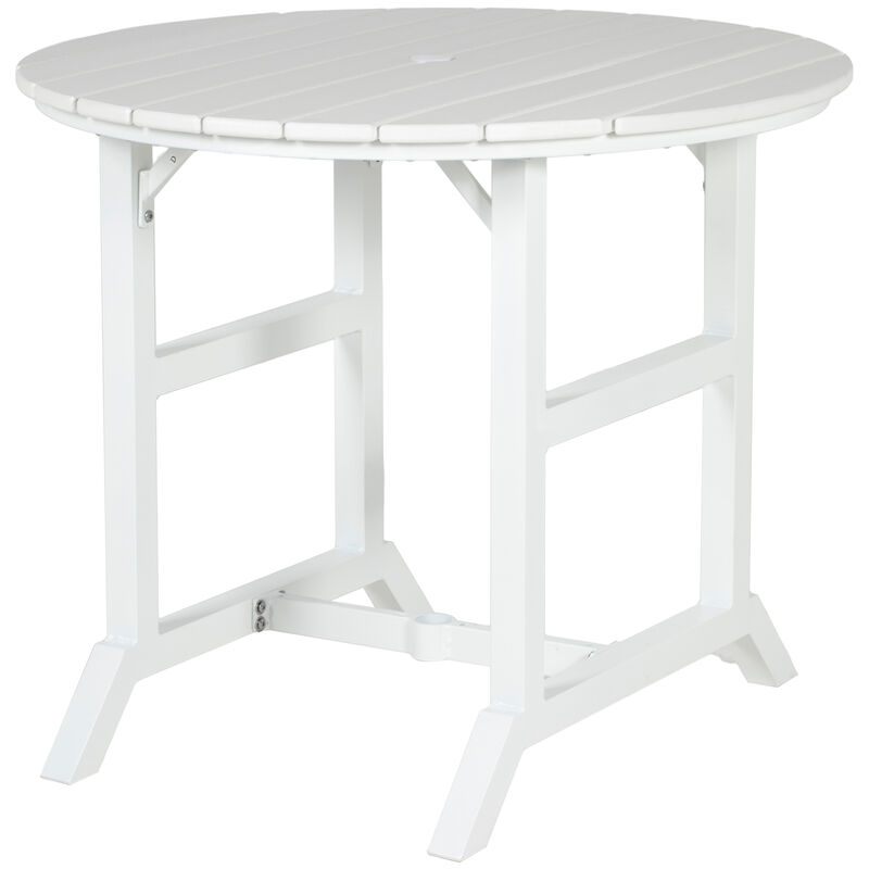 Outsunny Round Patio Table with Umbrella Hole and Aluminum Frame, White
