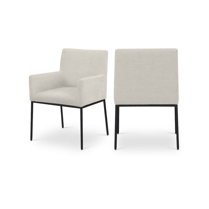 Meridian Furniture Reeves Cream Chenille Fabric Dining Chair, Set of 2