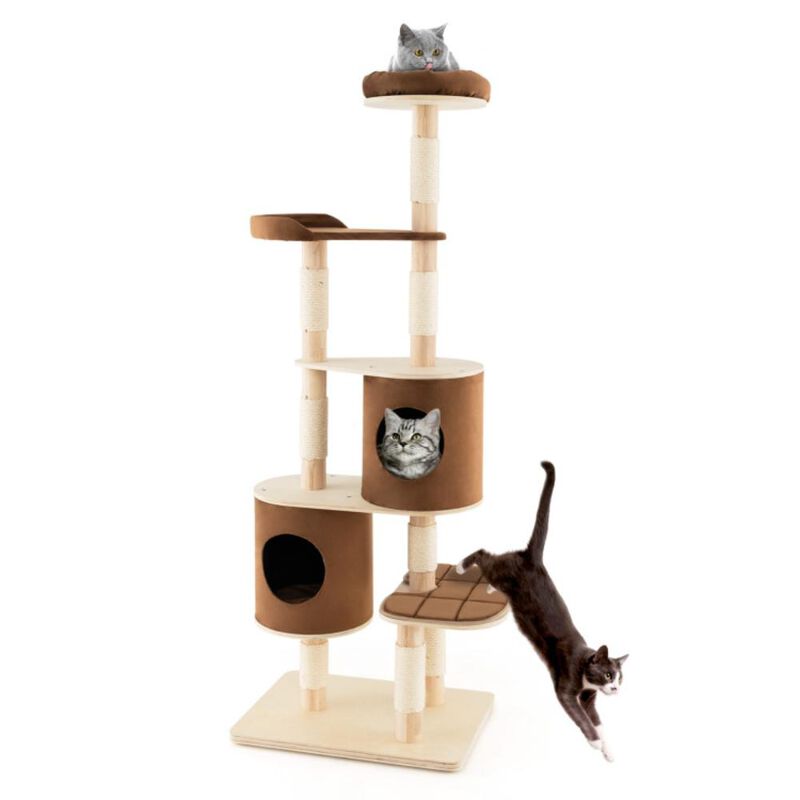 Hivvago 6-Tier Wooden Cat Tree with 2 Removeable Condos Platforms and Perch
