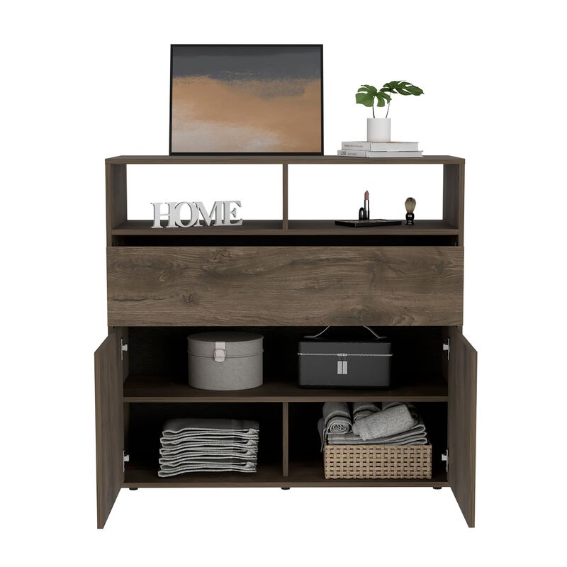 Galanto Dresser, One Drawer, Double Door Cabinet -Dark Brown / Black
