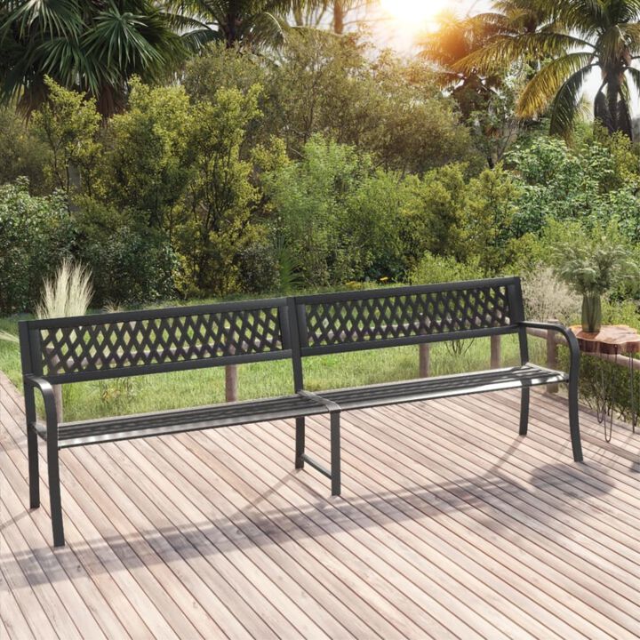 vidaXL Twin Patio Bench - 93.3" Black Steel Frame - Weather-Resistant and Durable Outdoor Furniture - with Comfortable Backrest and Simple Stylish Design