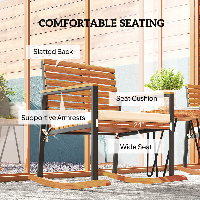 Hivvago Patio Rocking Chair Set of 2 Acacia Wood Outdoor Chairs image number 4