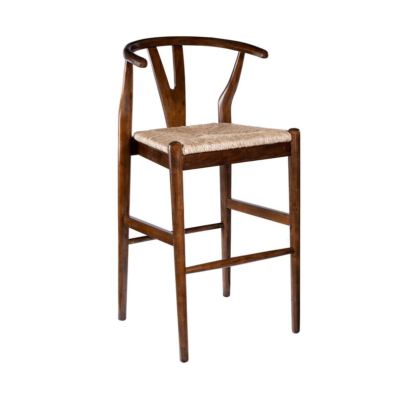 Cera Barstool Chair Set of 2, Handwoven Rope Seat, Cappuccino Brown - Benzara image number 0