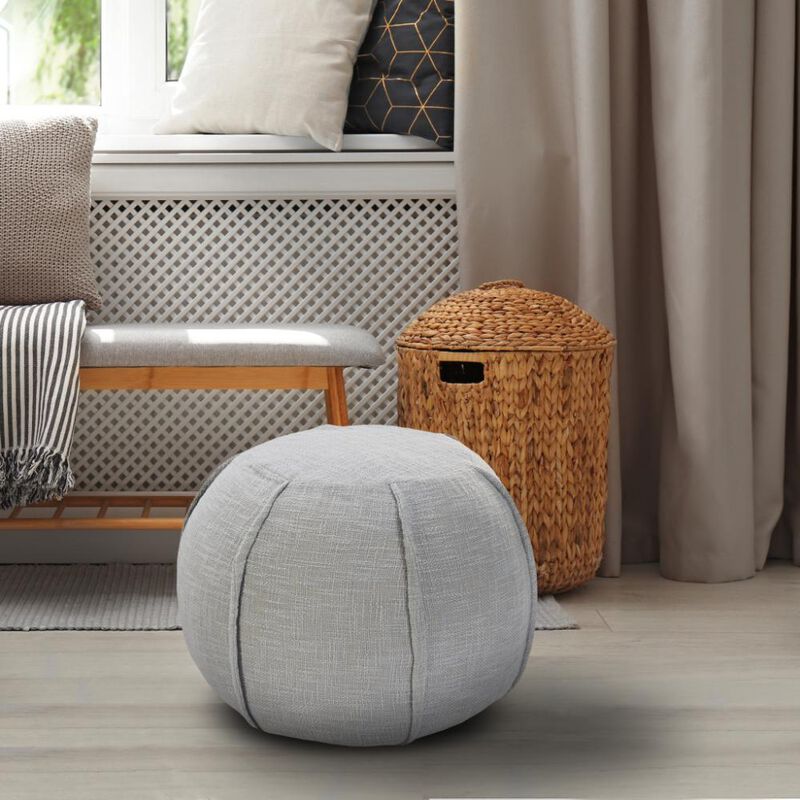 Hivvago 18 Inch Gray Cotton Round Patchwork Pouf Ottoman
