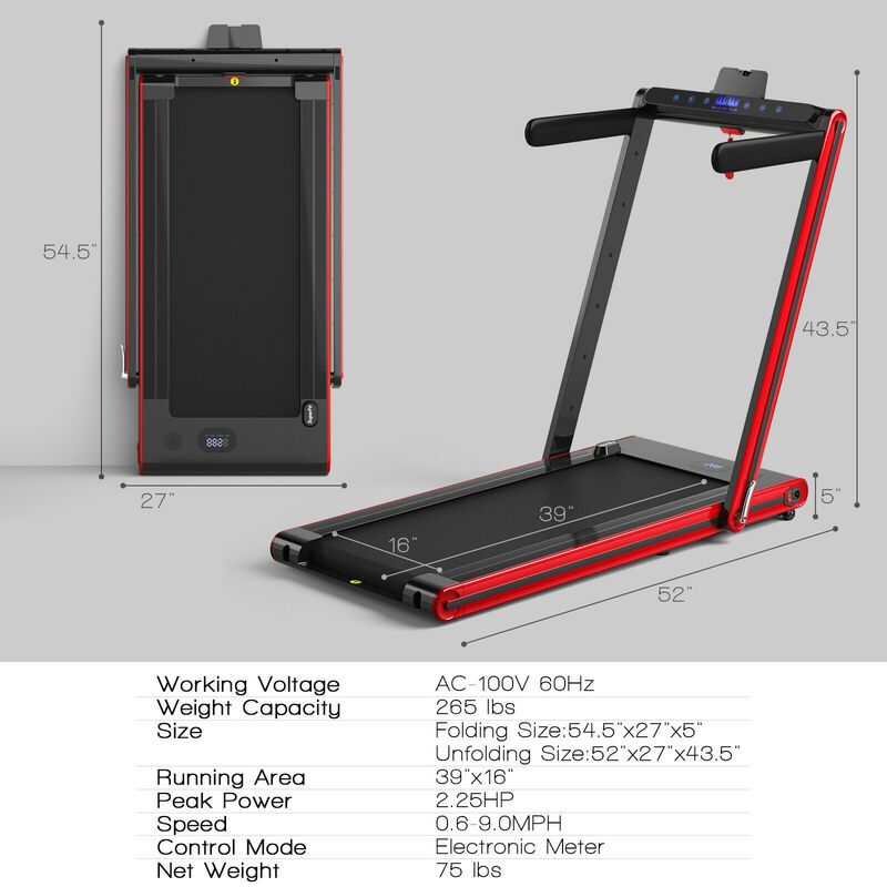 2 in 1 Portable Folding Treadmill with Dual LED Display for Walking and Exercise image number 2