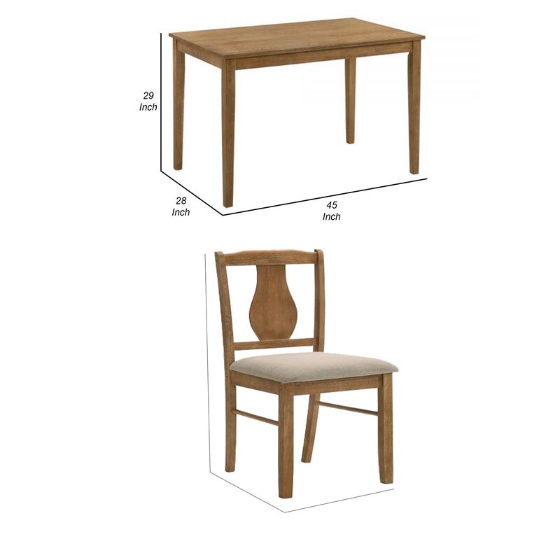 5 Piece Dining Table Set with 4 Chairs, Rubberwood, Weathered Oak