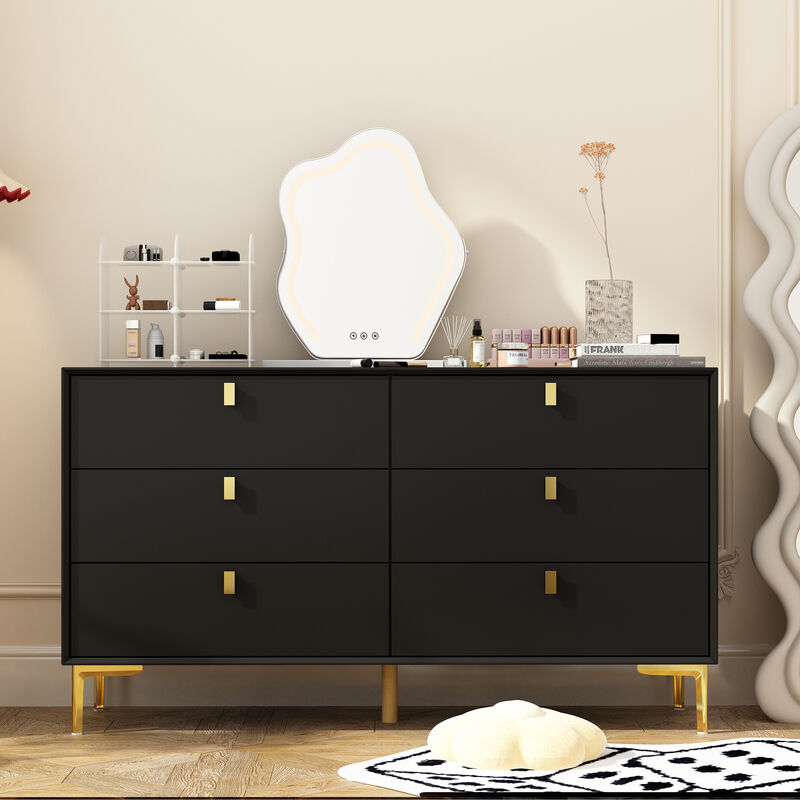 6-Drawer Black Wooden Chest of Drawers Dresser Modern Style Storage Cabinet (55.1 in. W x 31.1 in. H x 15.7 in. D)