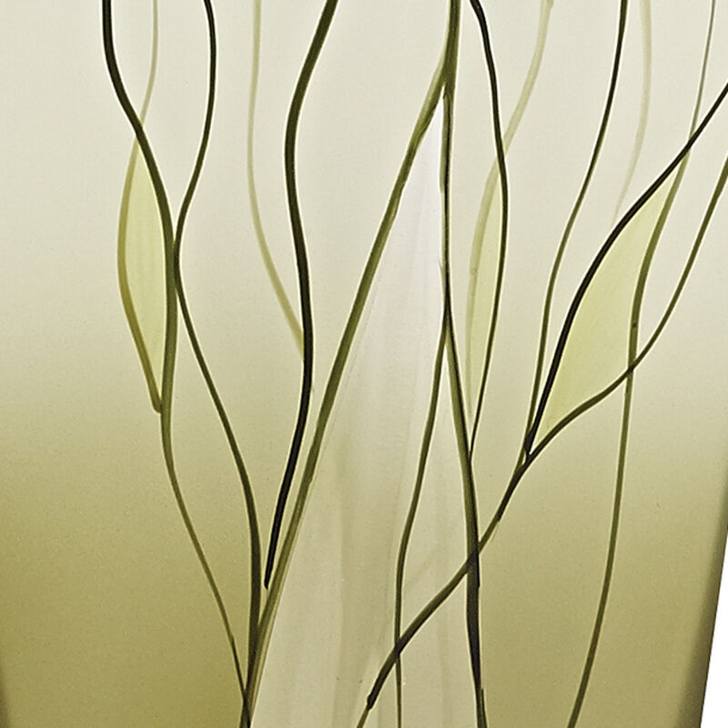 Hand-Decorated Green Glass Squarish Vase for Tabletop Display