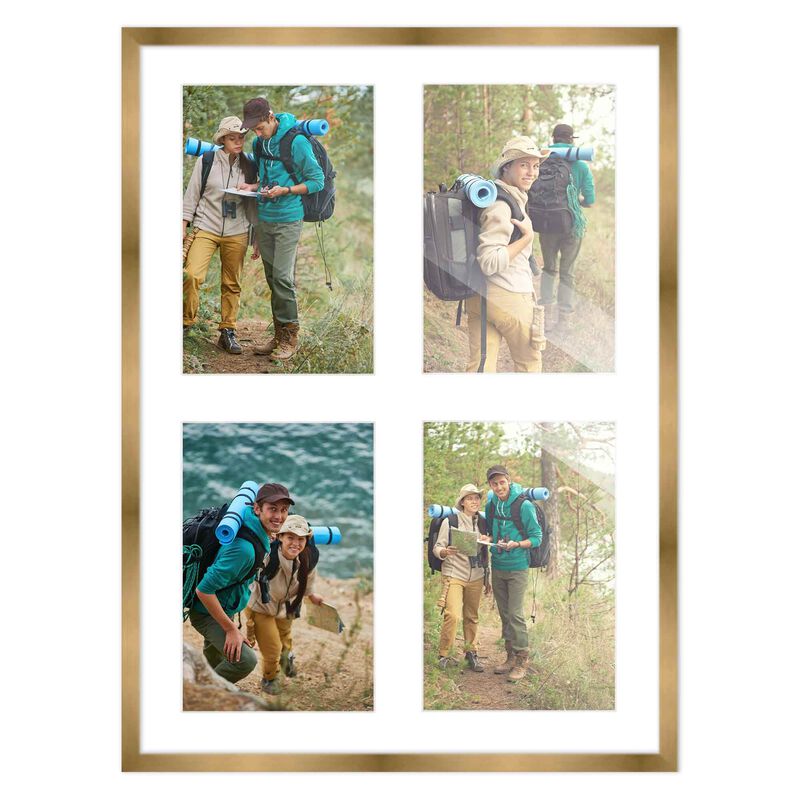 12x16 Wood Collage Frame with White Mat For 4 5x7 Pictures