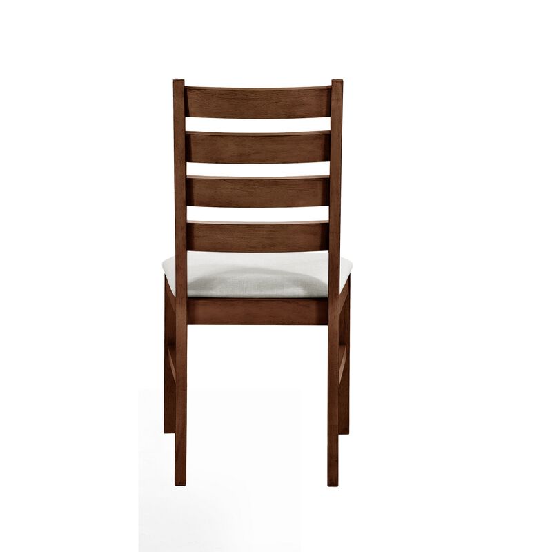 Accai Dining Chair Set of 2, Beige Polyester, Walnut Brown Rubberwood - Benzara