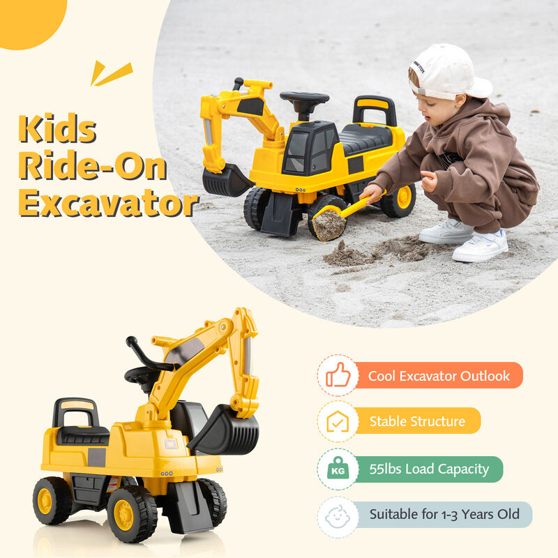 Kids Construction Ride On Digger Toy with Adjustable Arm and Realistic Design-Yellow image number 6