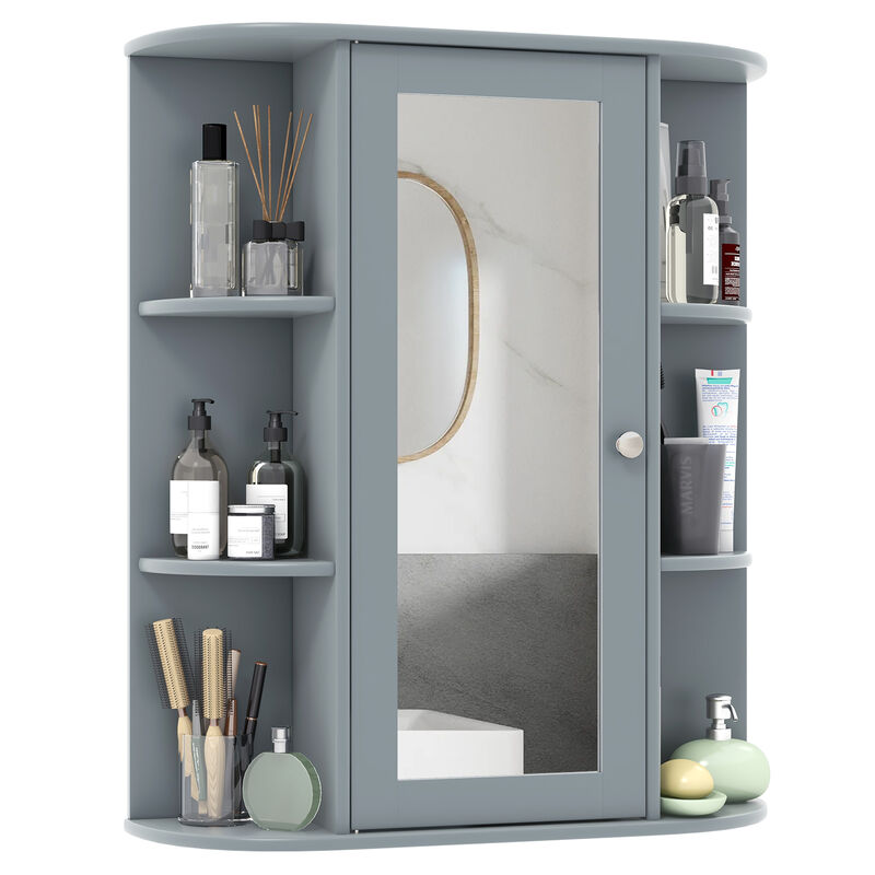 Costway Bathroom Cabinet Medicine Cabinet Single Door Shelves Wall Mount Cabinet W/ Mirror Gray