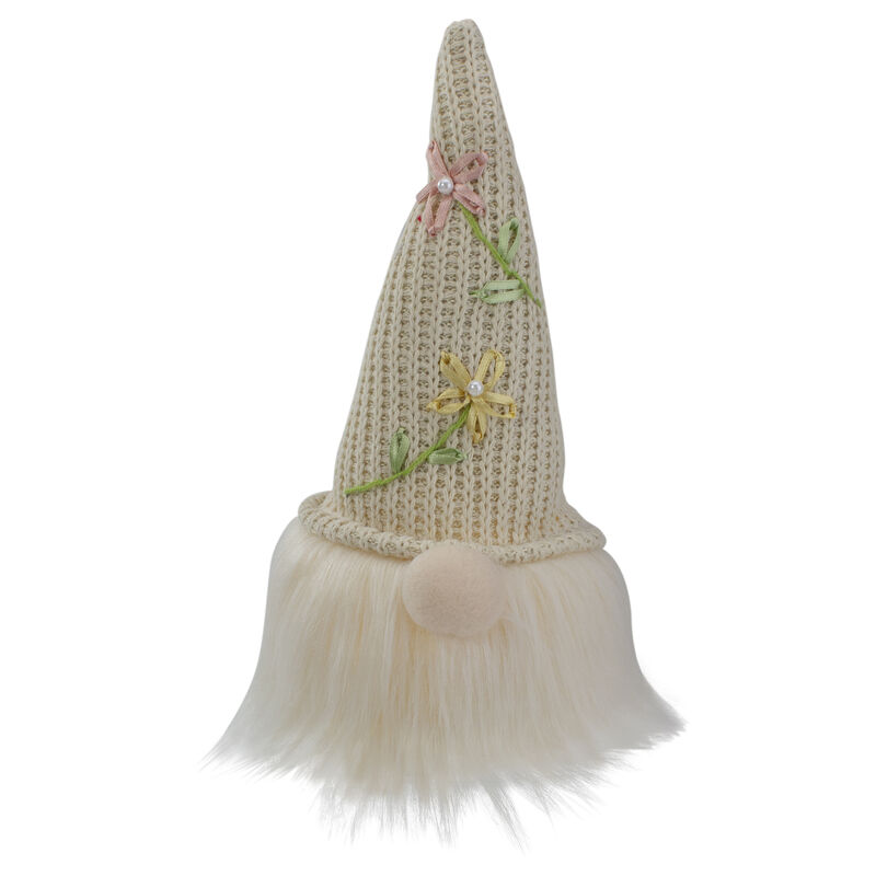 10" Lighted Cream Sitting Gnome Figure Head with a Knitted Hat