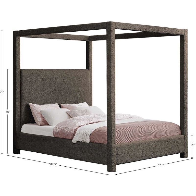 Meridian Furniture Eden Brown Boucle Fabric Queen Bed