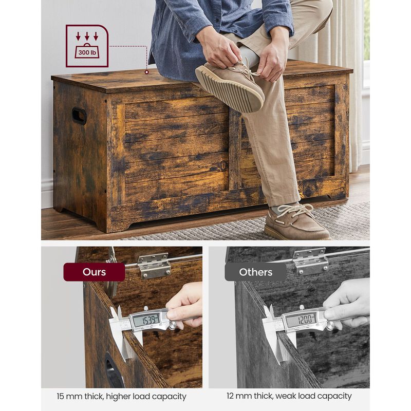 Storage Bench Trunk with 2 Soft-Close Hinges &ndash; Secure Lid Chest for Clothes, Pillows, or Playroom Use image number 6