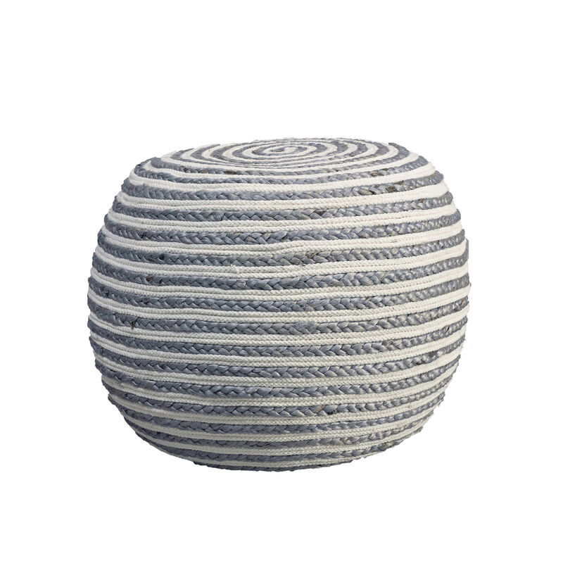Round Striped Cotton Blend Pouf – Ottoman Accent Seat for Bedroom or Study