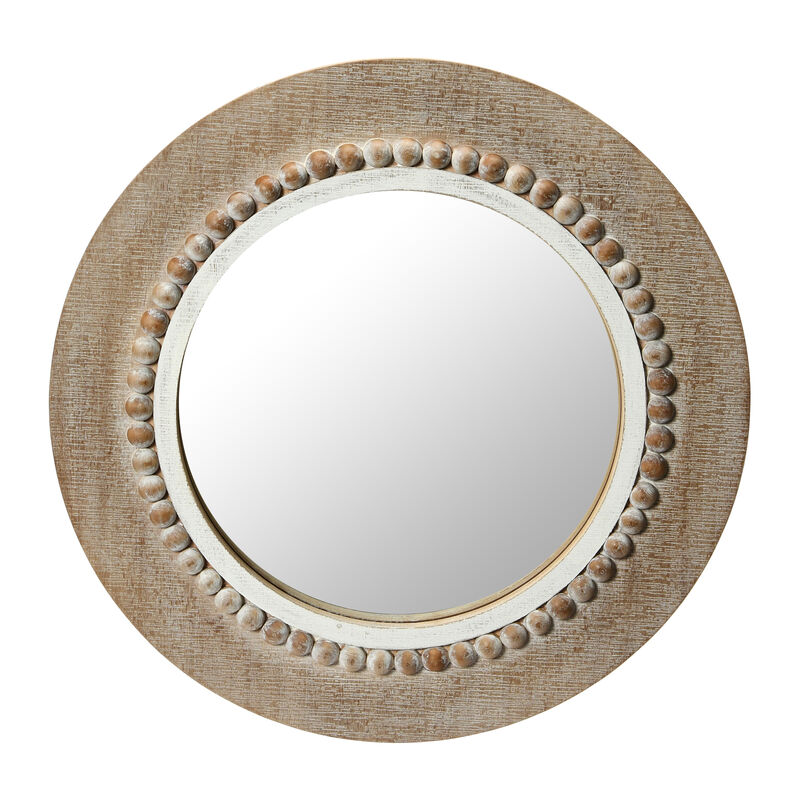 Round Wood Framed Wall Mirror, Natural image number 0
