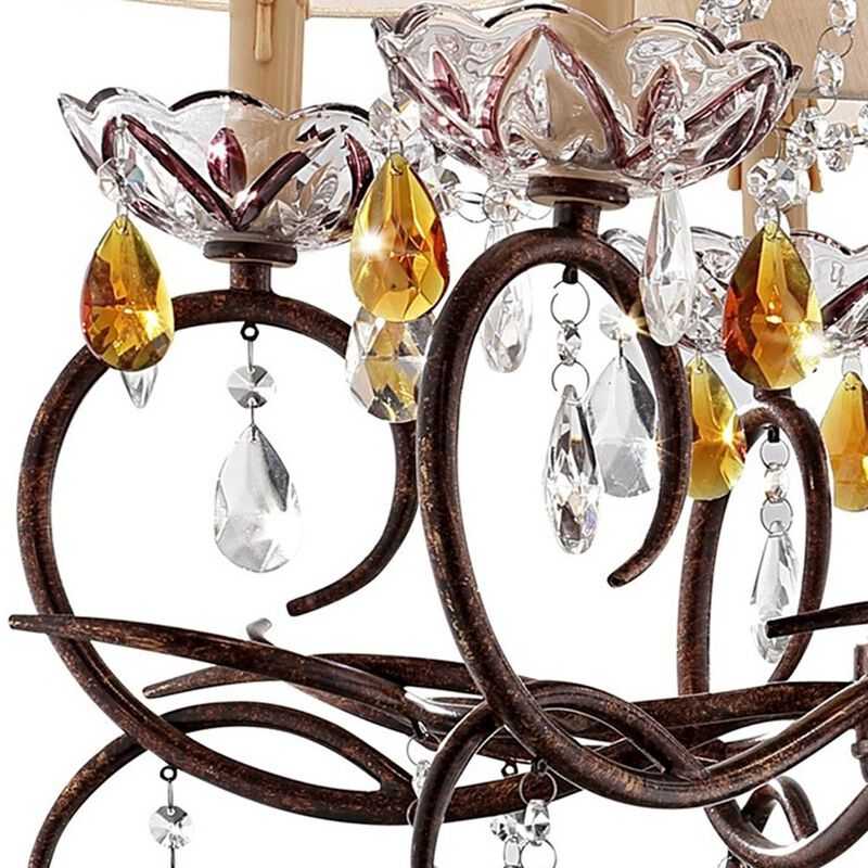 Hivvago Burnished Bronze Hanging Ceiling Lamp with Clear and Amber Crystals